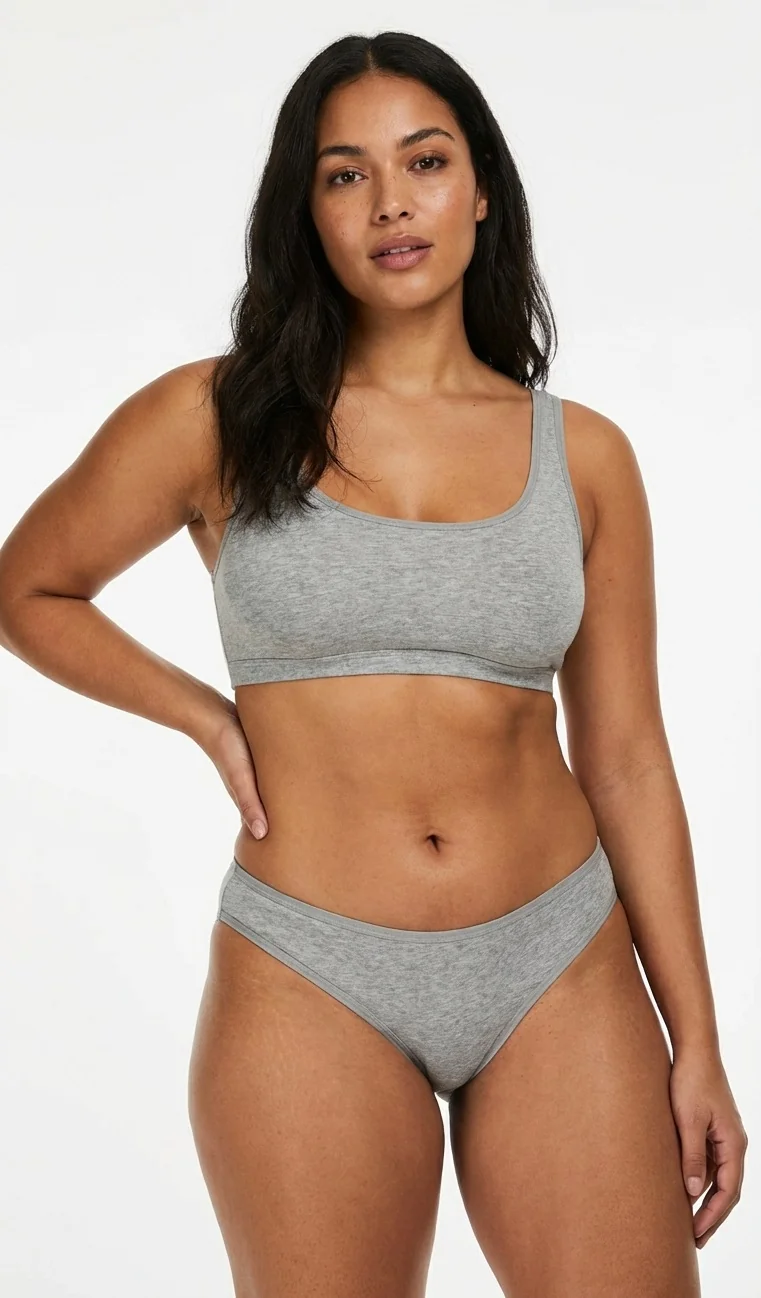 Melanj Gri Pamuklu Penye Slip Külot - Arka Görünüm